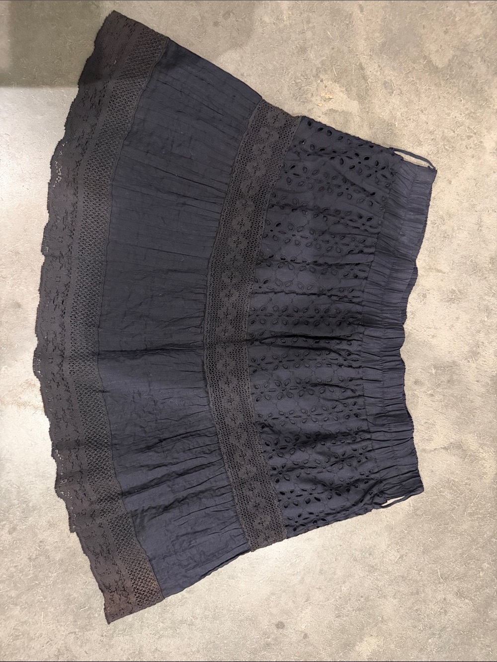 Vanity Navy Blue Eyelet Mini Pleated Lace Crocket Tiered Mini Skirt Cottagecore